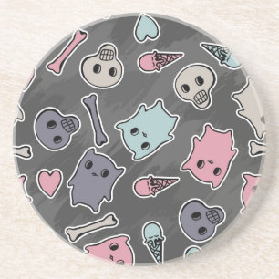 Skulls en harten op zwarte achtergrond zandsteen onderzetter