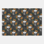 Skulls en Oranje bloemen op Charcol Inpakpapier Vel (Voorkant 3)