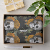 Skulls en Oranje bloemen op zwarte ontkoppeling Tissuepapier (Geschenk)