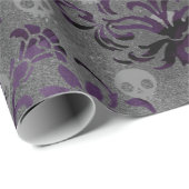 Skulls en Paarse Damask op Grey Cadeaupapier (Rol Hoek)