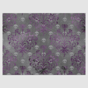 Skulls en Paarse Damask op Grey Decoupage Tissuepapier