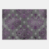 Skulls en Paarse Damask op Grey Inpakpapier Vel (Voorkant)
