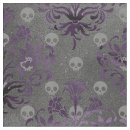 Skulls en Paarse Damask op Grey Stof