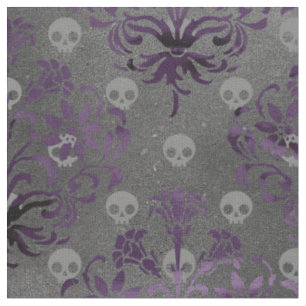 Skulls en Paarse Damask op Grey Stof