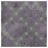 Skulls en Paarse Damask op Grey Stof (Swatch)