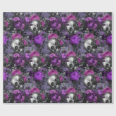 Skulls en Paarse Rozen op lichte Paarse Cadeaupapier (Vlak)
