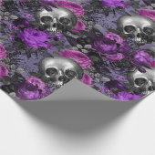 Skulls en Paarse Rozen op lichte Paarse Cadeaupapier (Hoek)