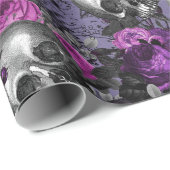 Skulls en Paarse Rozen op lichte Paarse Cadeaupapier (Rol Hoek)