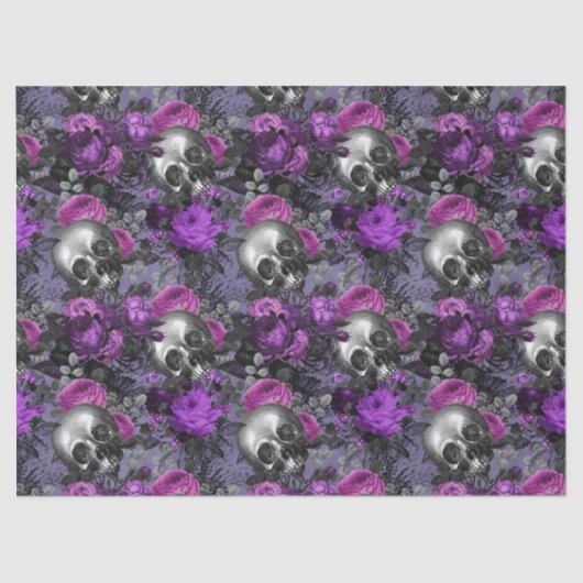 Skulls en Paarse Rozen op lichte Paarse ontkoppeli Tissuepapier (Voorkant)