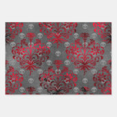 Skulls en Red Damask op Grey Inpakpapier Vel (Voorkant 3)