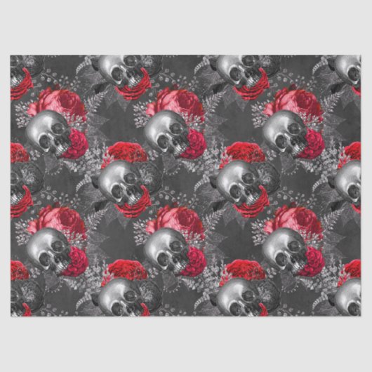 Skulls en Red Flowers op grijze ontkoppeling Tissuepapier (Voorkant)