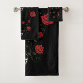 Skulls en rode rozen bad handdoek (Insitu)