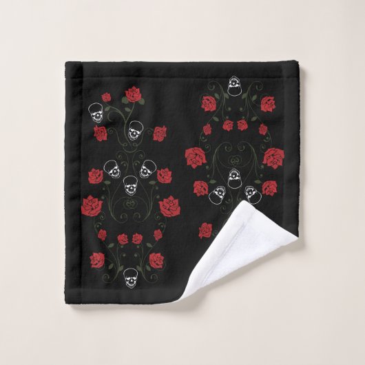 Skulls en rode rozen bad handdoek (Wasdoekje)