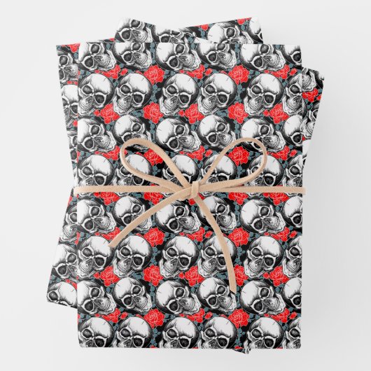 Skulls en rode rozen inpakpapier vel (In situ)