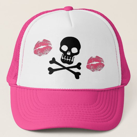 Skulls en roze Kisses Trucker Pet (Voorkant)
