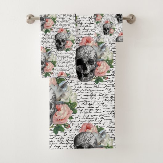 Skulls en roze rozen bad handdoek (Insitu)