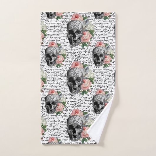 Skulls en roze rozen bad handdoek (Handdoek)