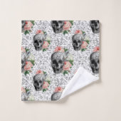 Skulls en roze rozen bad handdoek (Wasdoekje)