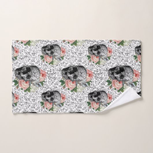 Skulls en roze rozen bad handdoek (Handdoek)