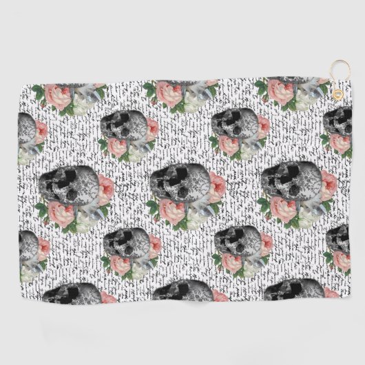 Skulls en roze rozen golfhanddoek (Horizontaal)