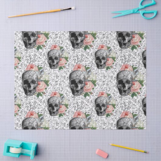 Skulls en roze rozen tissuepapier (Craft)