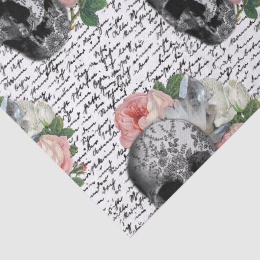 Skulls en roze rozen tissuepapier (Detail)