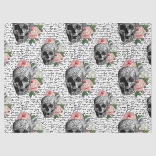 Skulls en roze rozen tissuepapier (Voorkant)