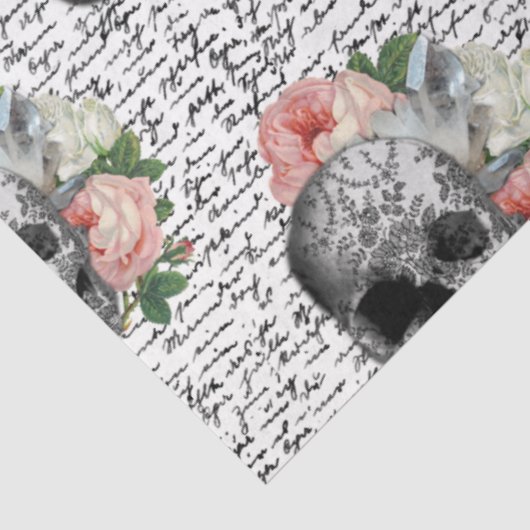 Skulls en roze rozen tissuepapier (Detail)