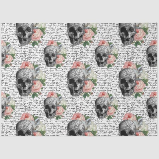 Skulls en roze rozen tissuepapier (Voorkant)