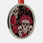 Skulls en Rozen Metalen Ornament (Rechts)