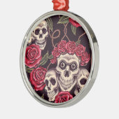 Skulls en Rozen Metalen Ornament (Links)