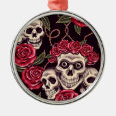 Skulls en Rozen Metalen Ornament (Voorkant)