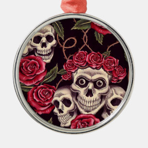Skulls en Rozen Metalen Ornament