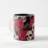 Skulls en Rozen Tweekleurige Koffiemok (Voorkant links)