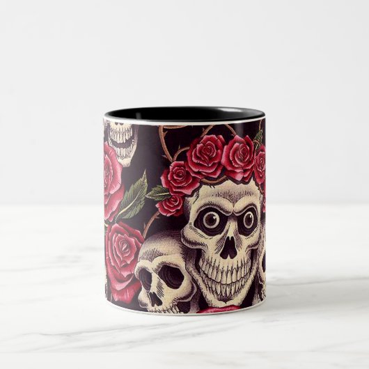 Skulls en Rozen Tweekleurige Koffiemok (Center)