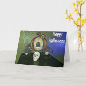 Skulls en Spiderwebs Halloween Kaart (Gele Bloem)