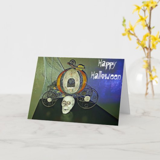 Skulls en Spiderwebs Halloween Kaart (Gele Bloem)