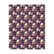 Skulls en Violet Flowers op Harlequin Background