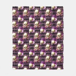 Skulls en Violet Flowers op Harlequin Background Fleece Deken