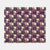 Skulls en Violet Flowers op Harlequin Background Fleece Deken (Voorkant (Horizontaal))