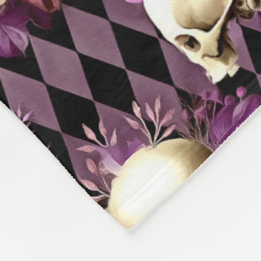 Skulls en Violet Flowers op Harlequin Background Fleece Deken (Hoek)