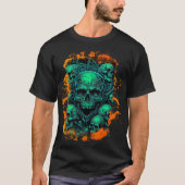 Skulls Flames Enge Groene Kleur Gotische Biker T-shirt (Voorkant)