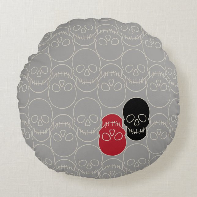 Skulls - Ghost Grey en Bone White Rond Kussen (Voorkant)