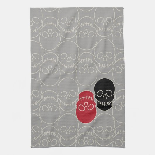 Skulls - Ghost Grey en Bone White Theedoek (Verticaal)