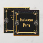 Skulls & Gold Spider Jewels Halloween Party Kaart (Voorkant / Achterkant)
