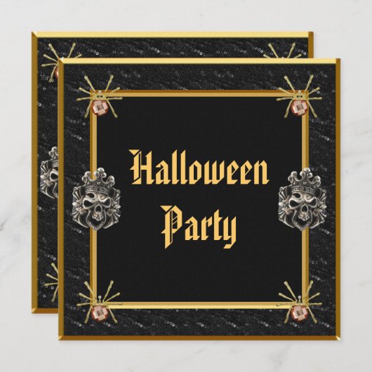 Skulls & Gold Spider Jewels Halloween Party Kaart (Voorkant / Achterkant)