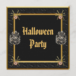 Skulls & Gold Spider Jewels Halloween Party Kaart
