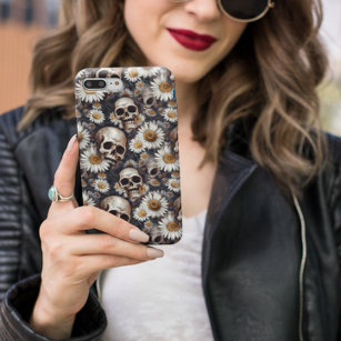 Skulls Gothic Daisy Flower Pattern Case-Mate iPhone 14 Pro Max Hoesje