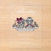 Skulls Gothic Hallowedding Burgundy ID866 Acryl Uitnodigingen (Voorkant)