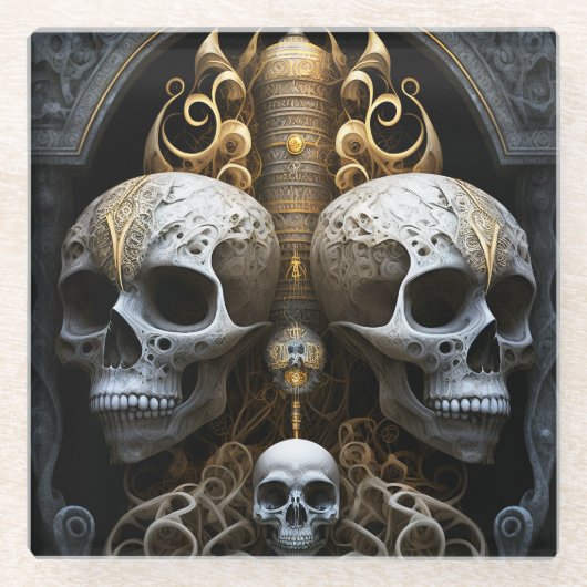 Skulls Gothic Horror Gothic Surreal Art Glazen Onderzetter (Voorkant)